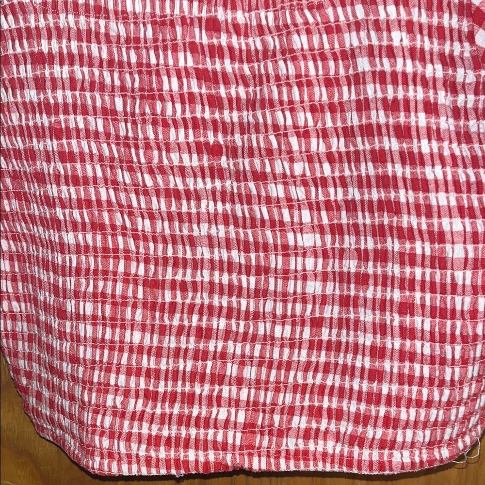 Chic Red Checkered Square Neck Blouse - image 5